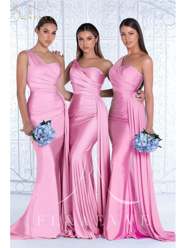 Mermaid Dress Bridesmaid Dresses One Shoulder Dresses for Women 2022 Elegant Wedding Elastic Satin Party Bridesmaids Woman Gowns voguable