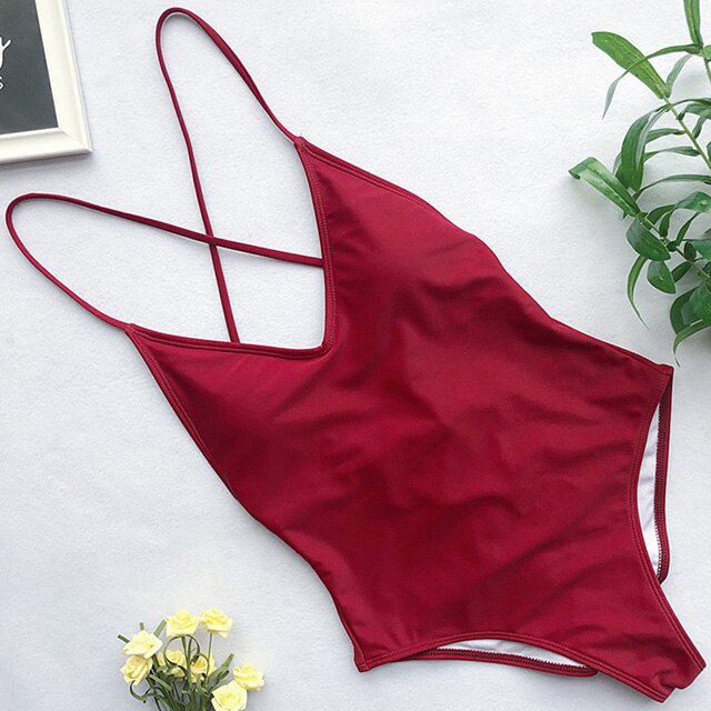 Voguable   2022 V Neck Female Swimwear One Piece Swimsuit Women Backless Monokini Sexy Bather Plus size High cut Bathing Suit Swim Bodysuit voguable