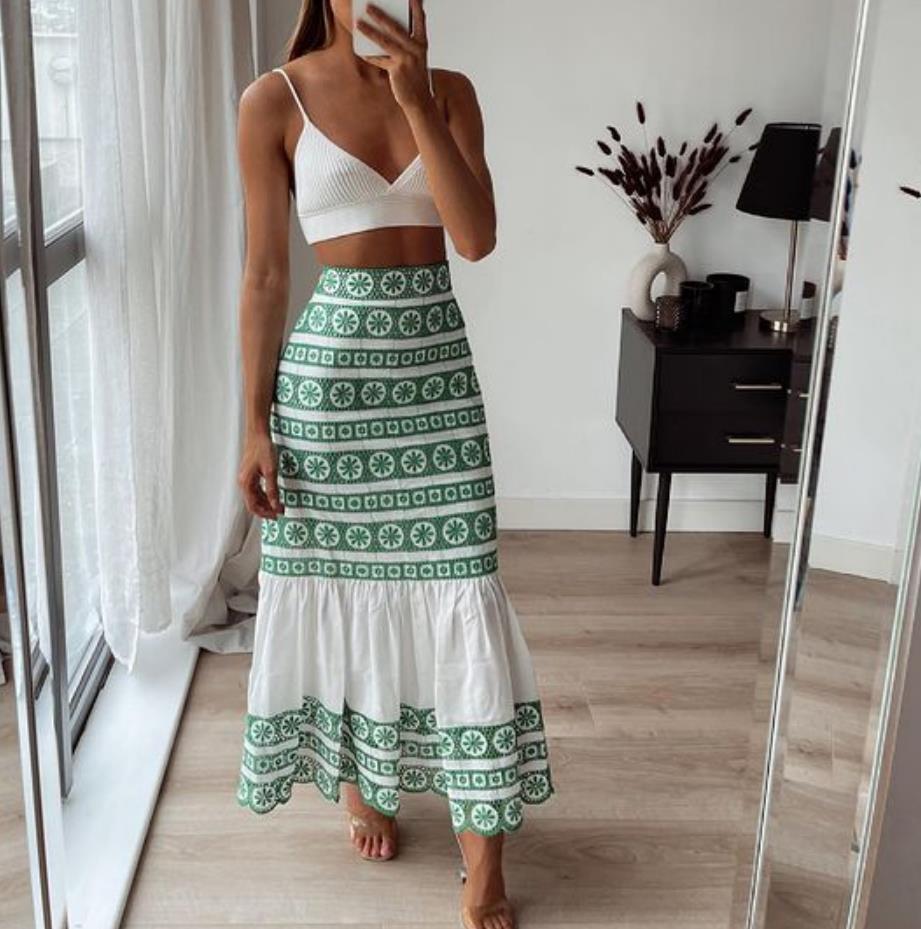 Voguable  Summer Bohemian Skirts Autumn New Sexy Women's Beachwear Cover-Ups Skirts Fashion Ladies Floral Printing High Waist Long Skirt voguable