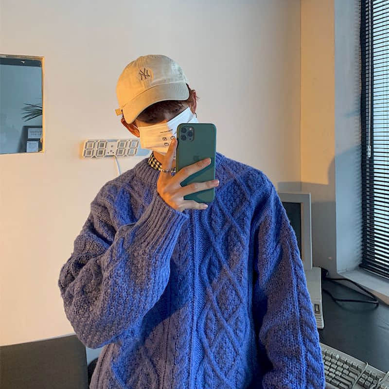 Voguable y2k Jerseys Autumn winter Korean solid color warm sweater men simple Japanese O-neck pullover all-match lovers knit sweater top voguable