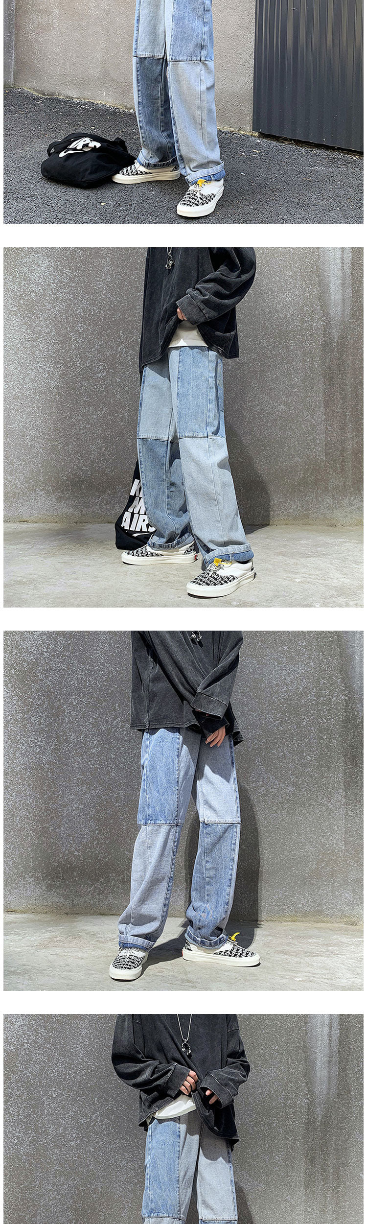 Voguable Korean Style Fashion Men's Denim Wide-leg Pants 2021 New Autumn Loose Straight-leg Jeans Paneled Denim Trousers Male voguable