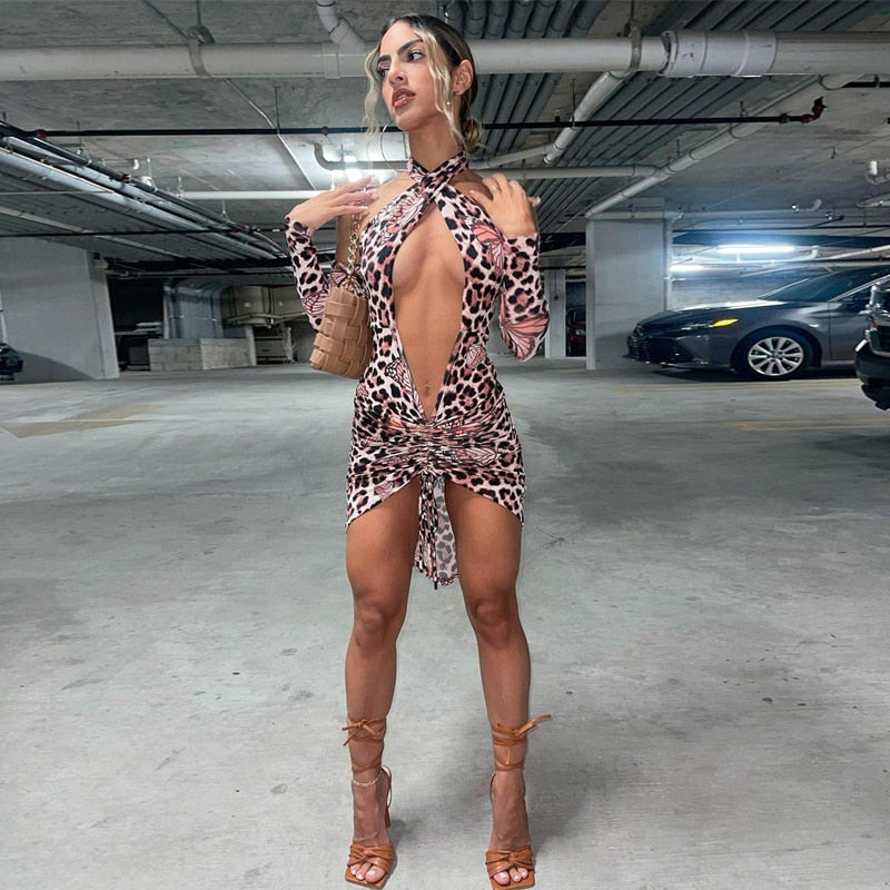 Voguable spring outfits 2022  Long Removable Sleeves Backless Butterfly Print Hollow Out Sexy Dress Summer Fall Women Fashion Streetwear Y2K voguable