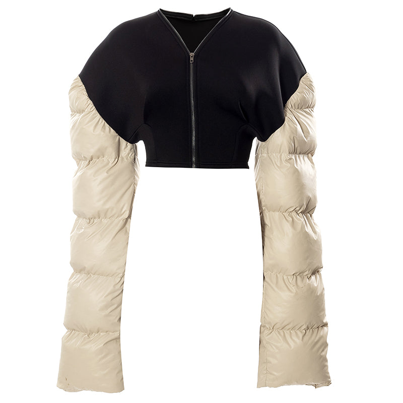 Voguable Patchwork Down Coat Puffer Jacket Coats Extra Long Sleves Women Christmas Bubble Cropped Outerwear Warm Clothing voguable