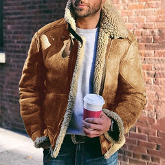 Voguable  Men Zip-up Overcoats 2022 Fashion Streetwear Vintage Woolen Turn-down Collar Coats Mens Winter Warm Long Sleeve Faux Fur Jackets voguable