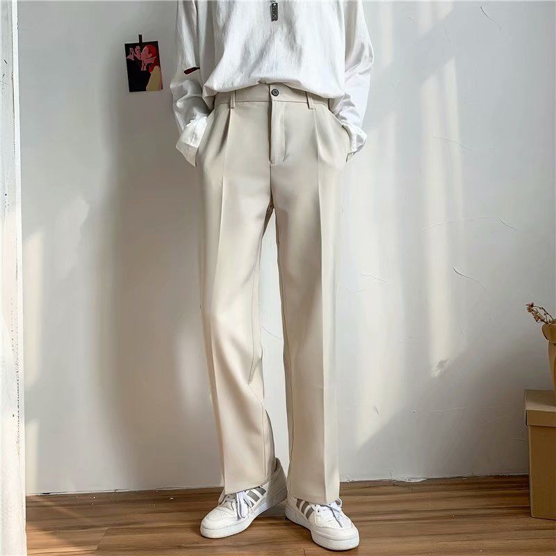 Voguable Ice Silk Men Suit Pants Loose Loose Drape Straight Leg Trousers for Men Thin Wide-leg Casual Ninth Pants Japanese Streetwear voguable