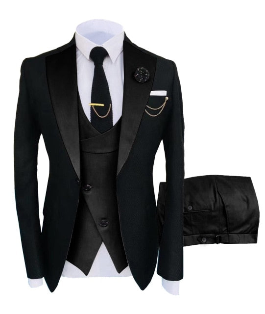 Voguable New Arrival Men Suits 2022 Slim Fit Business Suits Groom Wear Black Tuxedos for Formal Wedding Suit Jacket Pant Vest 3 Pieces voguable