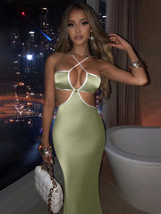 Voguable Halter Backless Sleeveless Hollow Out Revealing Maxi Dress 2022 Spring Bodycon Sexy Streetwear Party Club Outfits Y2K voguable