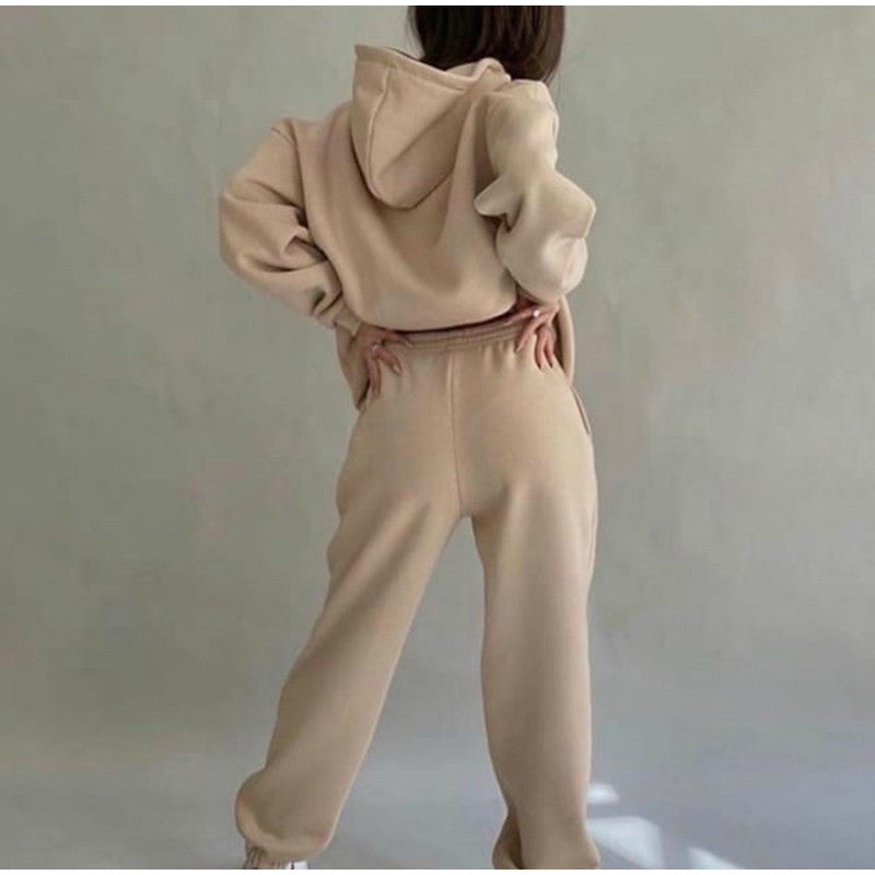 Voguable Women's Tracksuit Autumn Plus Fleece Sweatshirts Two Piece Set Casual Oversized Solid Female Sports Hoodie Suit Long Pant Sets voguable