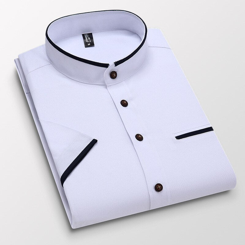 Voguable Summer Classic Style Men's Shirt Stand-up Collar Oxford Textile Slim Short Sleeve Casual Business Shirts Male Clothes Brand voguable