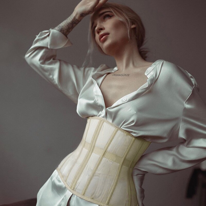 Fashion Women Mesh Corset Top Short Waist Belt Sexy Solid Color Bodycon Waspie Belts Chic New Lady Bustiers Tops Female Vest voguable