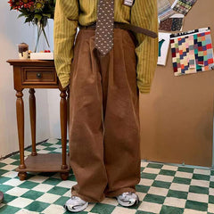 Men's Harajuku Style Casual Pants Retro Loose Wide Leg Pants Solid Color Corduroy Fabric Green Oversized Sweatpants M-2XL voguable