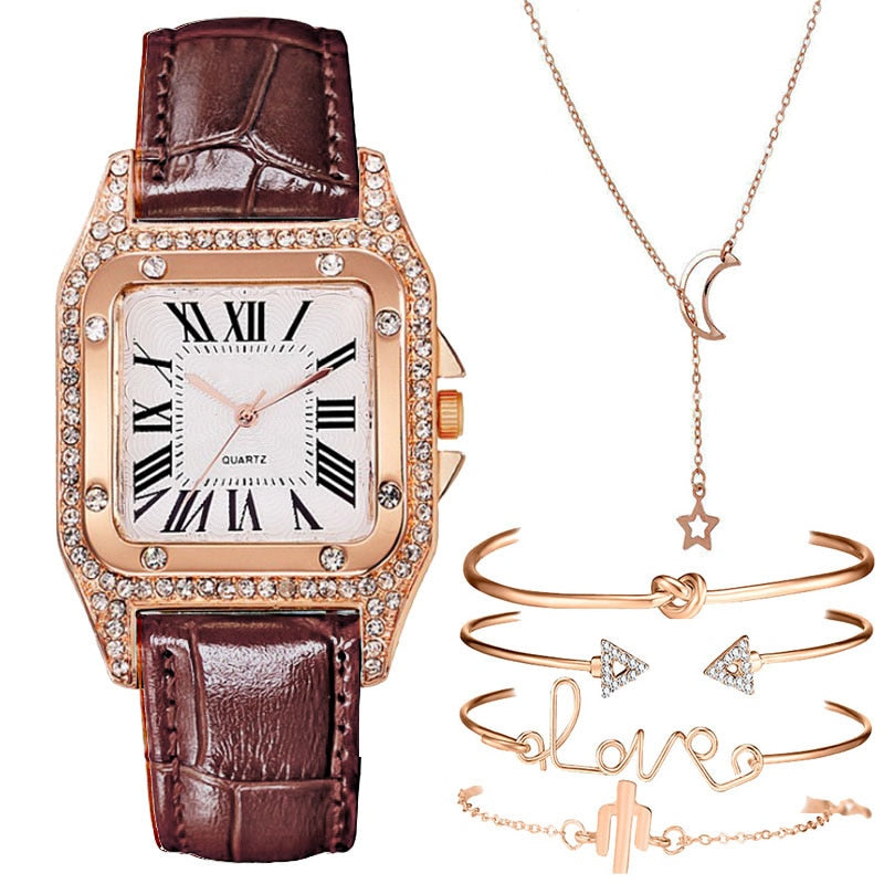 Voguable   2022 Women Watches Bracelet set Starry Sky Ladies Bracelet Watch Casual Leather Quartz Wristwatch Clock Relogio Feminino voguable