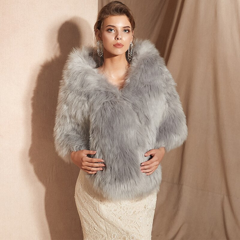 Wedding Bolero Winter Bridal Shrug Faux Fur Shawls Women Wraps Jacket Party Coat Shawl White Cape Faux Fur Coat Fur Robe voguable