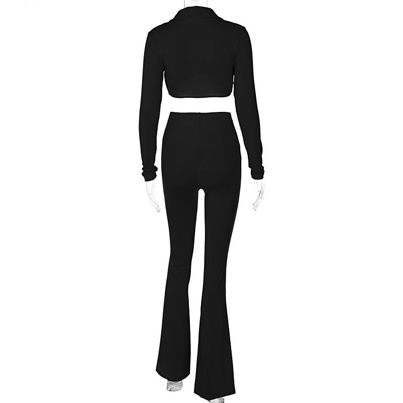Voguable  Solid Bodycon Flexible V Neck Crop Top High Waist Leggings 2 Pcs Set 2021 Autumn Women Stretch Sexy Streetwear Casual voguable
