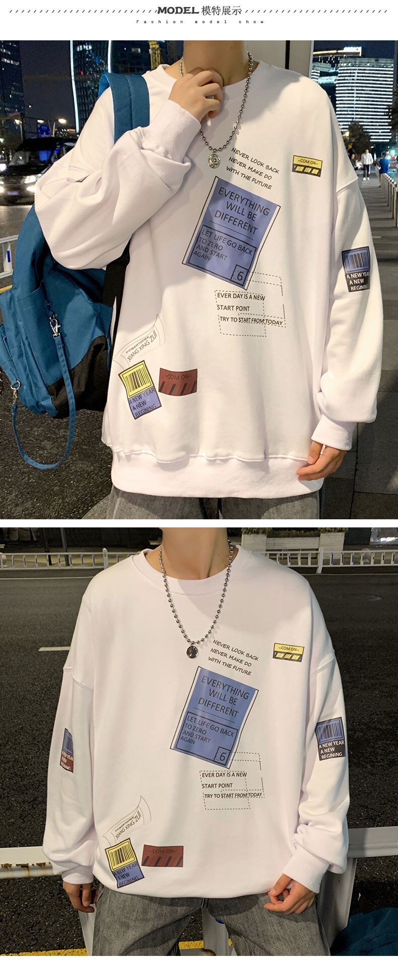 Voguable Fashion Brand Hoodies 2021 Blue White Black Classic Spring Autumn Hip Hop Loose Casual Men's Sweatshirts Punk Streetwear Clothes voguable