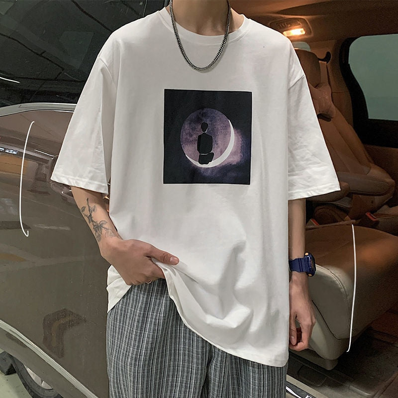Voguable  Lonely Boy Graphic Men's Tshirt Short Sleeve T-shirt Fashion Casual Oversize T Shirt Cotton Male Korean Men's Clothing voguable