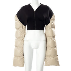 Voguable Patchwork Down Coat Puffer Jacket Coats Extra Long Sleves Women Christmas Bubble Cropped Outerwear Warm Clothing voguable