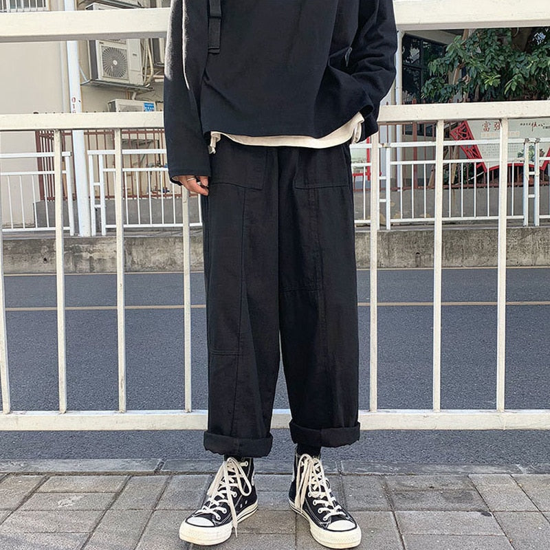 Voguable  Wide Leg Pants Men Japanese Style Cargo Handsome Youth Chic Straight Oversize All-match Casual Trousers Man Ulzzang Streetwear voguable