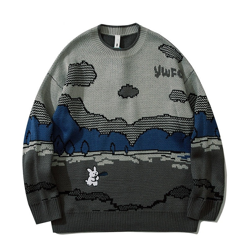 Voguable Harajuku vintage rabbit ugly sweater streetwear pullover men super cute anime knitwear sweating video hip hop grandpa sweater voguable