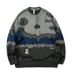 Voguable Harajuku vintage rabbit ugly sweater streetwear pullover men super cute anime knitwear sweating video hip hop grandpa sweater voguable