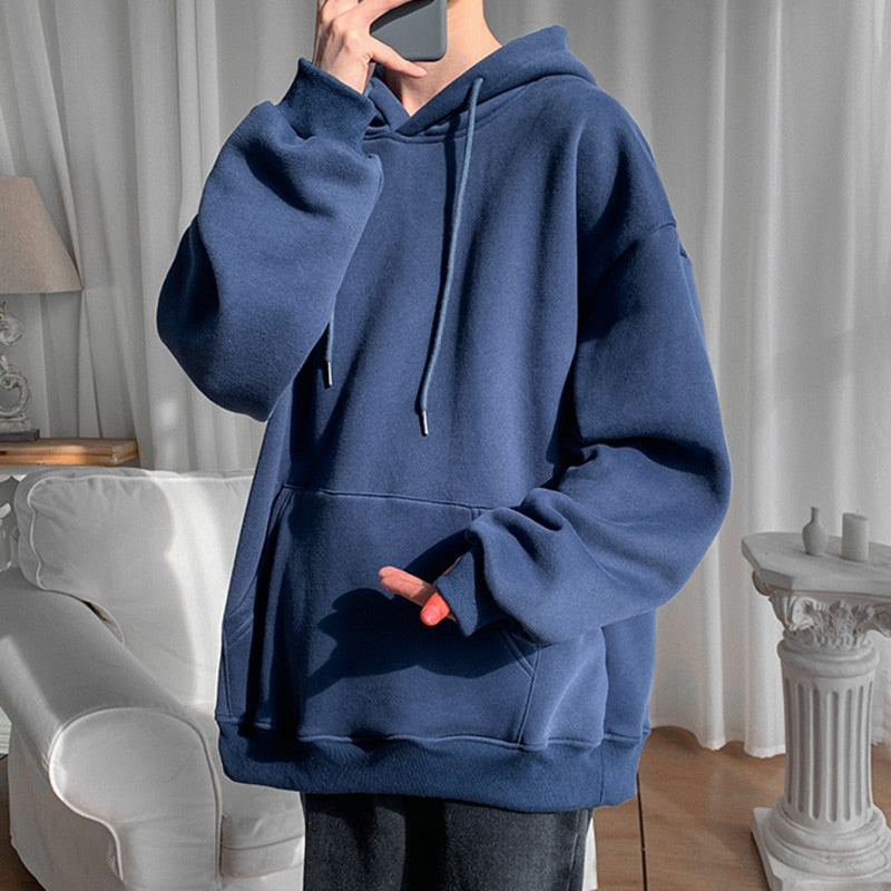 Harajuku Basic Hoodies Men Casual Hooded Sweatshirts Solid Color Oversized Hoodie Male Loose Pullovers Tops voguable