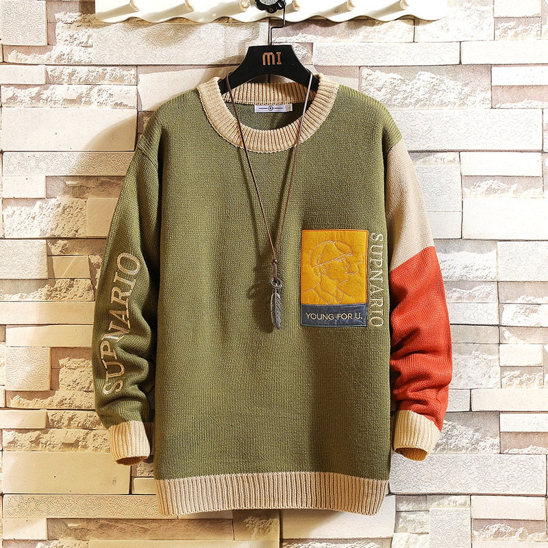Voguable 2021 New Sweaters Men'S Black Patchwork Long Sleeves Autumn Winter Pullover Knitted O-Neck Plus OverSize 5XL voguable