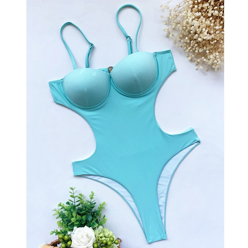 Voguable 2022 Backless one piece swimsuit Solid swimwear female Sexy monokini Push up bodysuit Underwired bathing suit biquini voguable