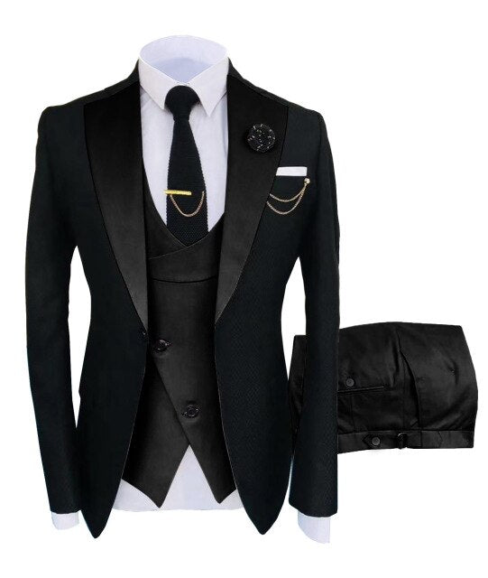 Voguable New Arrival Men Suits 2022 Slim Fit Business Suits Groom Wear Black Tuxedos for Formal Wedding Suit Jacket Pant Vest 3 Pieces voguable