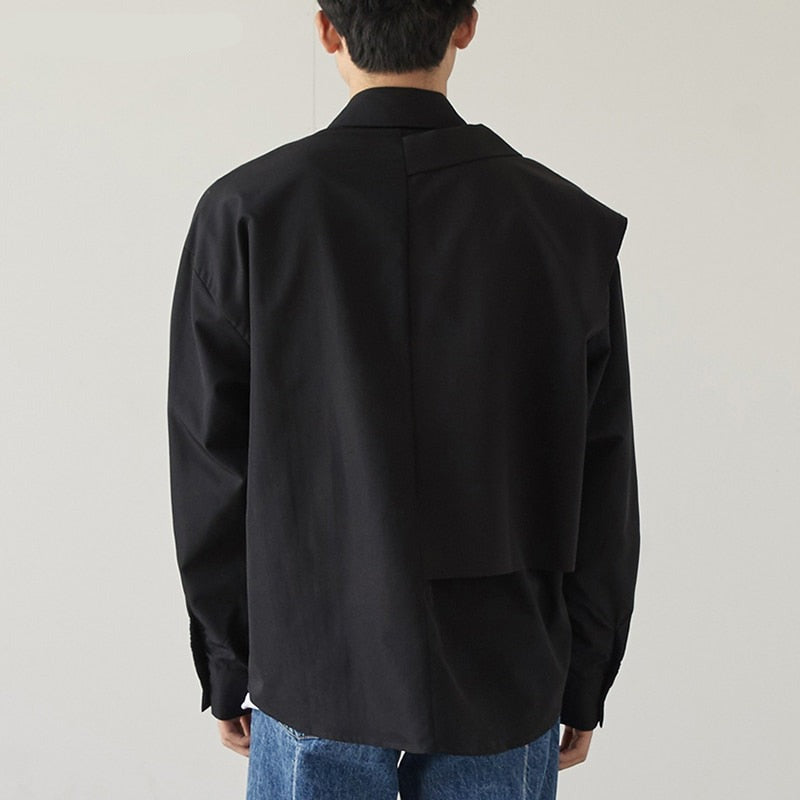 Voguable 2022 Fashion Men Casual Shirt Lapel Patchwork Long Sleeve Button Zipper Streetwear Fake Two Pieces Tops Camisas S-5XL INCERUN voguable