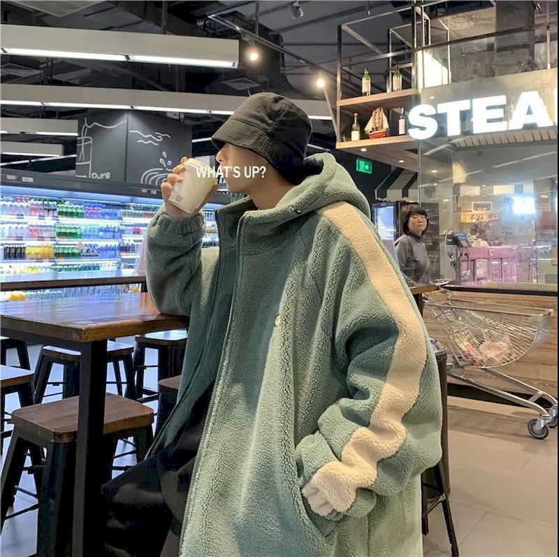 Voguable Hong Kong style cotton coat jacket lamb plush men's winter Korean version of the loose trend cotton coat male youth cotton coat voguable
