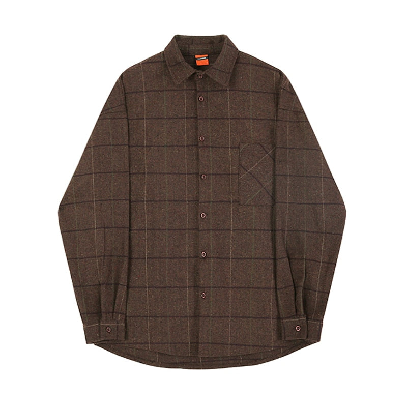 Autumn Thick Woolen Plaid Shirts Men's Casual Loose Korean Trend Long Sleeve Button Up fit Tops Fashion 9Y4518 voguable