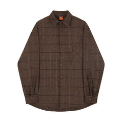 Autumn Thick Woolen Plaid Shirts Men's Casual Loose Korean Trend Long Sleeve Button Up fit Tops Fashion 9Y4518 voguable
