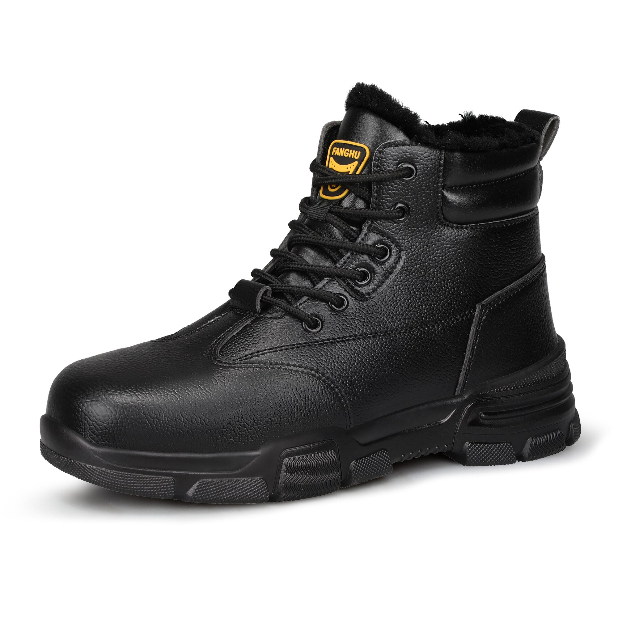 Waterproof Leather Safety Boots For Men Winter Velvet Metal Steel Toe Black Work Boots Indestructible Industrial Welding Boots voguable