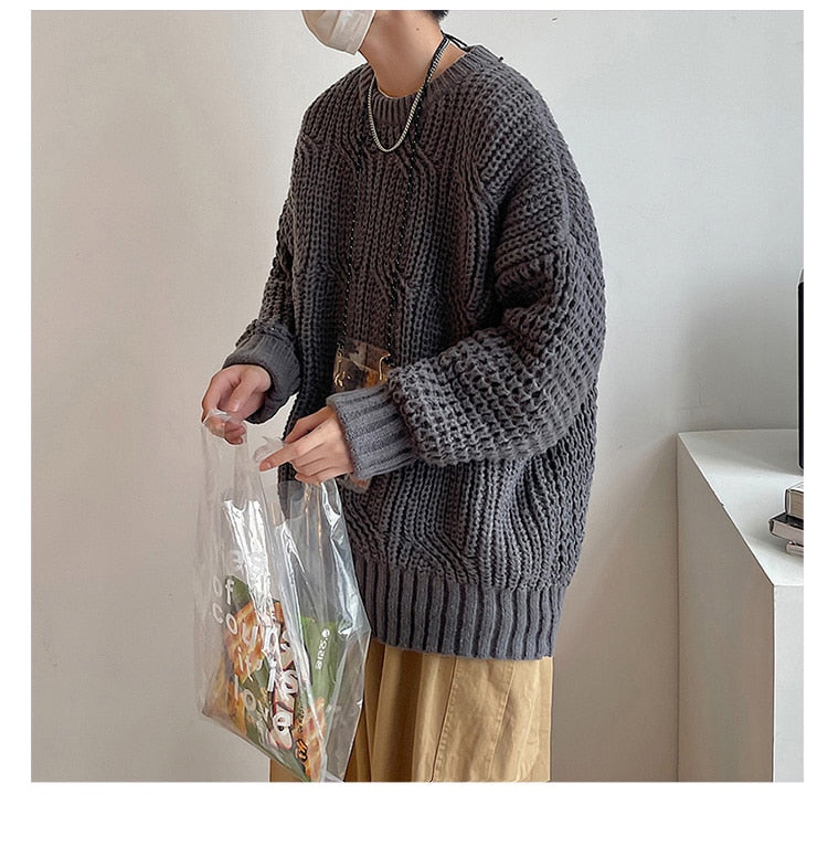 Winter Thick Sweater Men Warm Fashion 4 Colors Casual Knit Pullover Men Korean Loose Long Sleeve Sweater Mens Jumper Clothes voguable