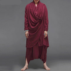 Men Vintage Sets INCERUN Long Sleeve Solid Color Irregular Cloak Blouse Elastic Pants 2 Pieces Men Cotton Suits Streetwear 5XL 7 voguable