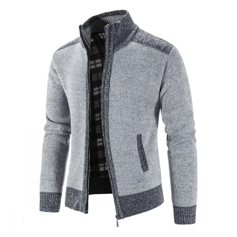 New Men's Sweater Coat Fashion Patchwork Cardigan Men Knitted Sweater Jacket Slim Fit Stand Collar Thick Warm Cardigan Coats Men voguable