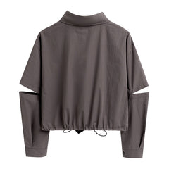 Voguable  Fashion Punk Style Women Shirt Gothic Harajuku Dark Tie And Chain Long Sleeve Split Goth Design Streetwear Blouse Girl Crop Top voguable