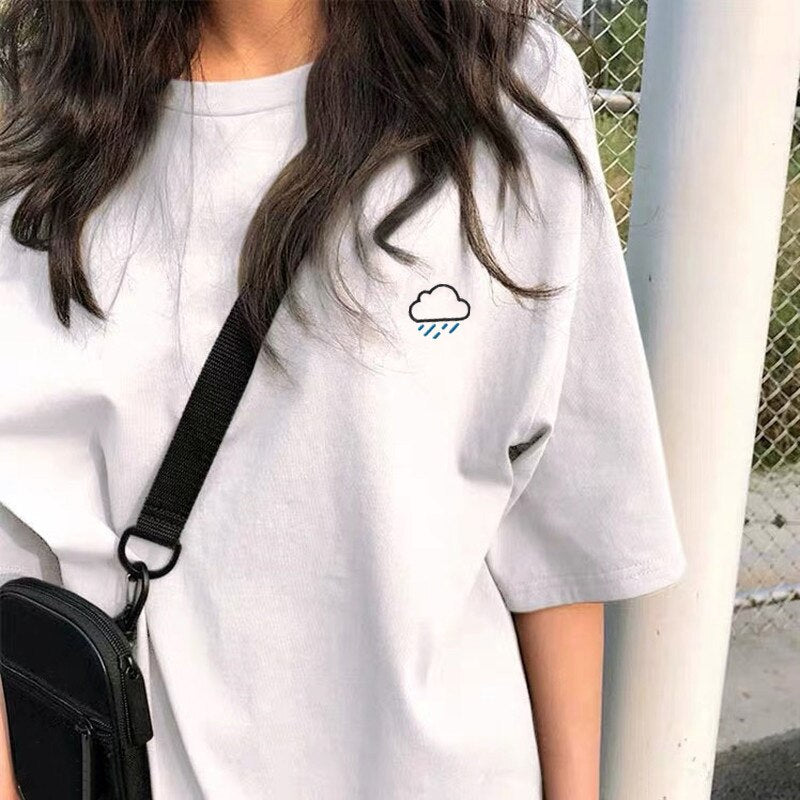 Voguable  BF Style Women T Shirt Short Sleeve O-neck Female Tops Tees Embroidery Solid Color Casual Loose Summer tshirt  New voguable