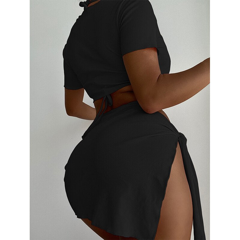 Voguable String bikinis 2022 mujer High cut women’s swimsuit Triangle swimwear female Solid 4 pieces set bathing suit beach wear voguable