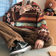 Voguable Men's Knitted Vintage Graphic Sweater with Pattern Brown Blue Pullovers Sweaters and Jumpers Korean Streetwear Harajuku voguable