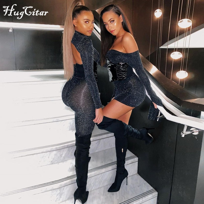Voguable  Long Sleeve Solid Backless Sequin Skinny Jumpsuit Autumn Winter Women Fashion Sexy Streetwear Casual Romper voguable