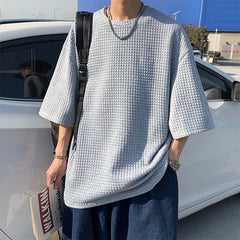 Summer Plaid T-shirt Men's Fashion Casual O-neck T Shirt Men Streetwear Korean Loose Hip-hop Short-sleeved Tshirt Mens Tops voguable