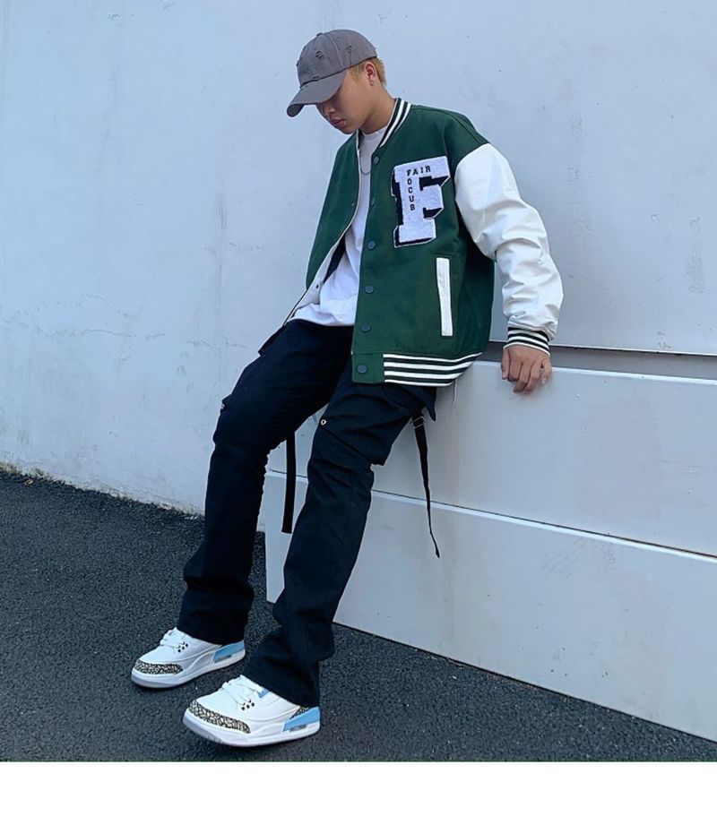 Voguable 2021 spring autumn Oversized baseball uniform jacket vibe embroidery men women flocking hip-hop leather sleeve caot punk bomber voguable