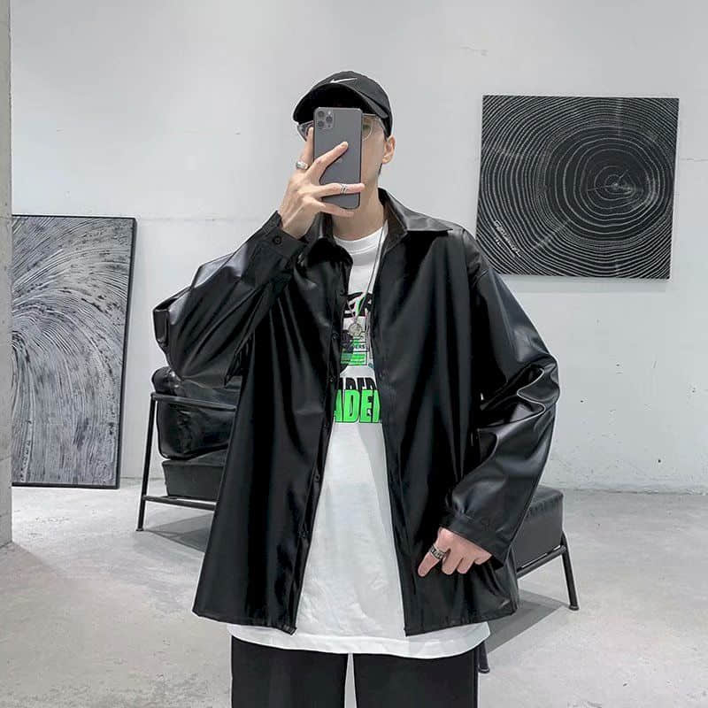 Voguable Leather jacket male handsome bomb street motorcycle clothing spring autumn loose jacket Korean baseball uniform casual jacket voguable