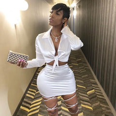 Voguable   2022 long sleeve satin V-neck wrapped crop tops skirt 2 pieces set autumn winter women pure pink party streetwear track voguable