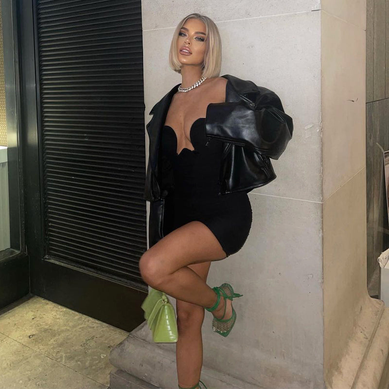 Voguable  Off Shoulder Solid Sleeveless Heart Draped Revealing Sexy Mini Dress 2022 New Bodycon Elegant Casual Party Club Y2K voguable