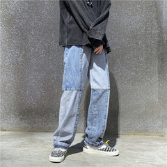 Voguable Korean Style Fashion Men's Denim Wide-leg Pants 2021 New Autumn Loose Straight-leg Jeans Paneled Denim Trousers Male voguable