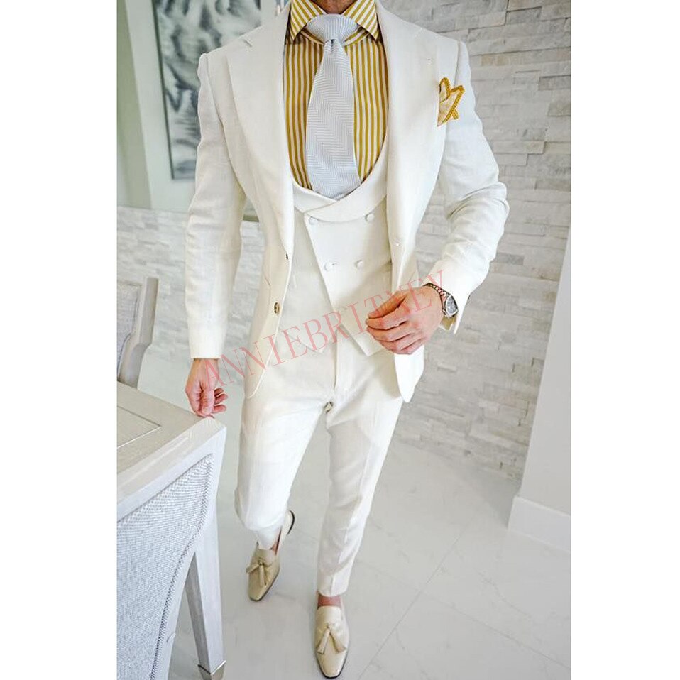 Voguable 2022 Fashion Lattice Men's Suit Slim Fit Prom Wedding Suits for Men Groom Tuxedo Jacket Pants Set Custom White Casual Men Blazer voguable