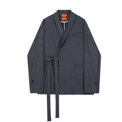 Korean Trend Men's Cotton Suit Coat Loose Casual Bandage Belt Blazers New   Autumn Blazer Khaki Men's Clothing voguable