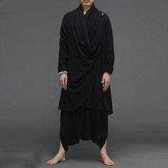 Men Vintage Sets INCERUN Long Sleeve Solid Color Irregular Cloak Blouse Elastic Pants 2 Pieces Men Cotton Suits Streetwear 5XL 7 voguable